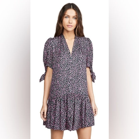Rebecca Taylor / Wild Rose flounce drop hem Silk pink black combo Dress large L - Picture 1 of 10